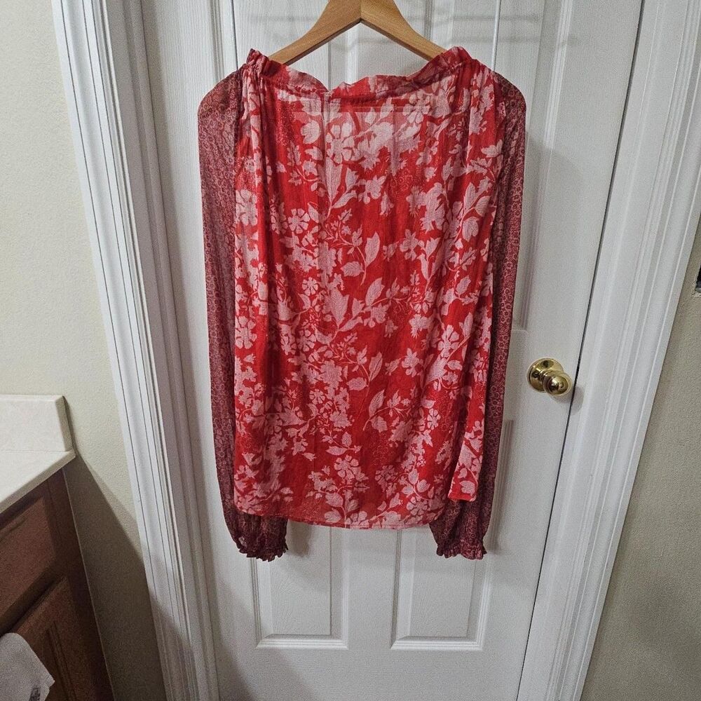 Free People Red Floral Tassel Blouse Size L/G - Picture 8 of 8